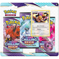 POKEMON TCG Sword and Shield - Chilling Reign Three Booster Blister Eevee NEW